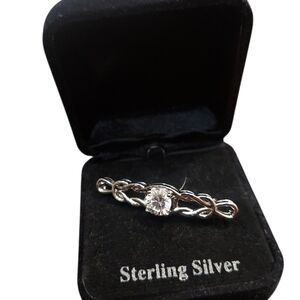 Sterling Silver Brooch With CZ Stone With Box